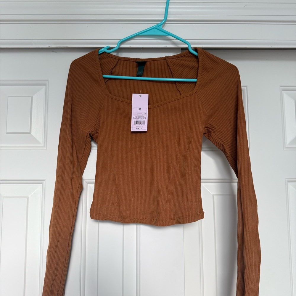 Wild Fable Brown Fitted Long Sleeve Bodysuit